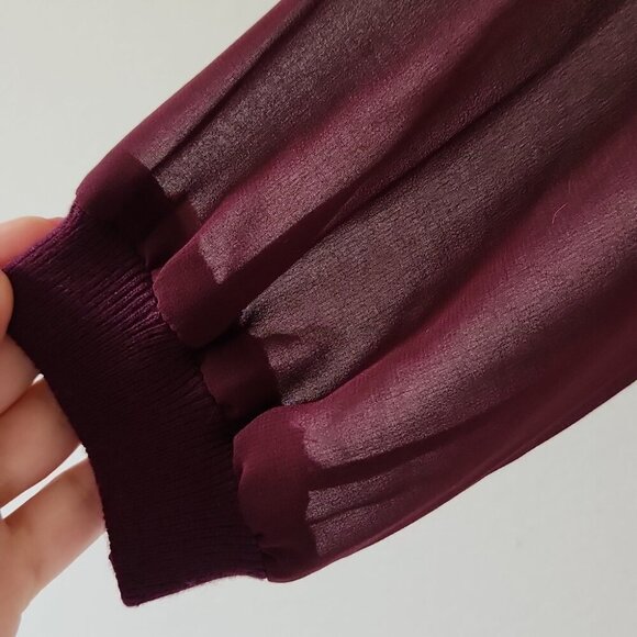 KAREN MILLEN | V-neck Sweater Vest Chiffon Sleeves Burgundy Red Sz S - Picture 5 of 7